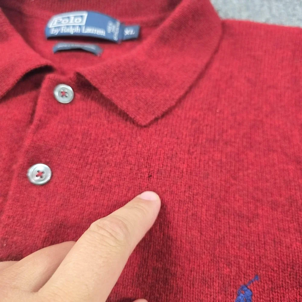 Polo Ralph Lauren Polo Shirt Mens XL Red Lambswool Knit Long Sleeve Casual